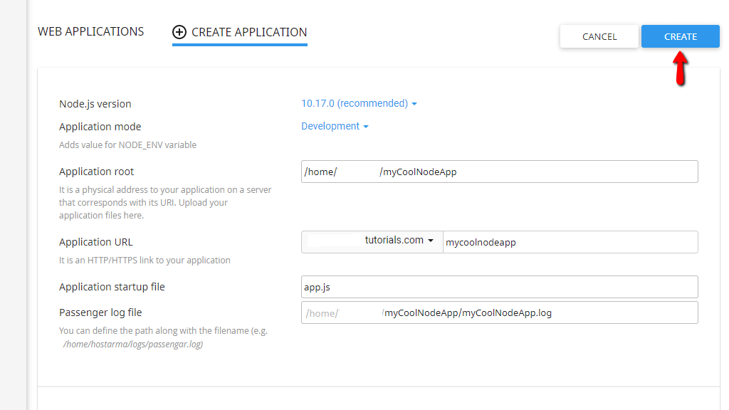 Creating new Node.js application