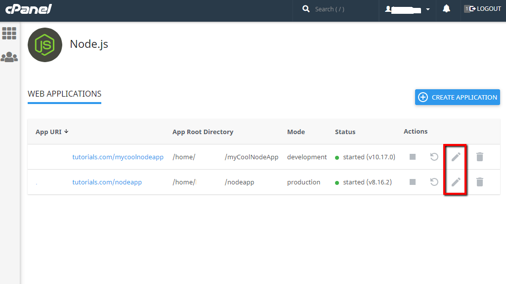 Edit Node.js application