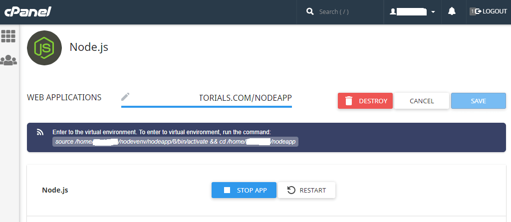 Configure existing Node.js application