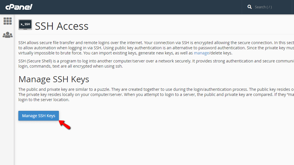 Managing your SSH keys in cPanel