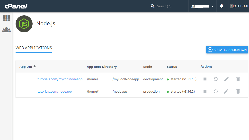 Listing Node.js applications